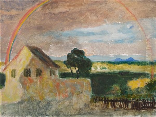 Haus Mit Regenbogen Oil Painting by Albert Welti