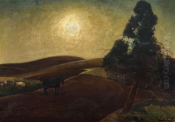 The Black Horse - Le Cheval Noir (1932) Oil Painting by Ernest Welvaert