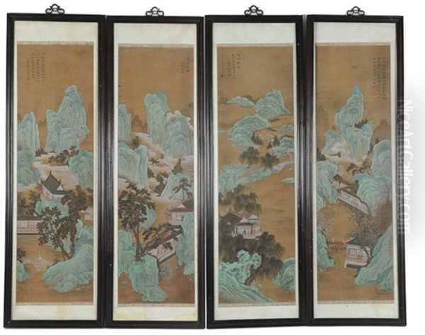 Four Paintings On Silk, 18th - 19th Century Oil Painting by  Wen Peng