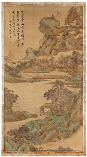 A Large Landscape Painting In The Style Of Wen Peng (1498-1573) Oil Painting by  Wen Peng