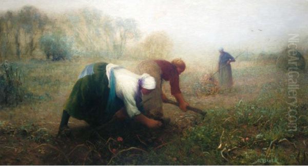 The Potato Diggers Oil Painting by William Brock