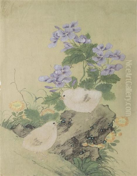 Flowers And Birds Oil Painting by  Wen Shu