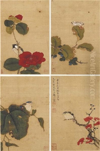 Flowers And Birds In The Style Of Song Court (album W/8 Leaves) Oil Painting by  Wen Shu