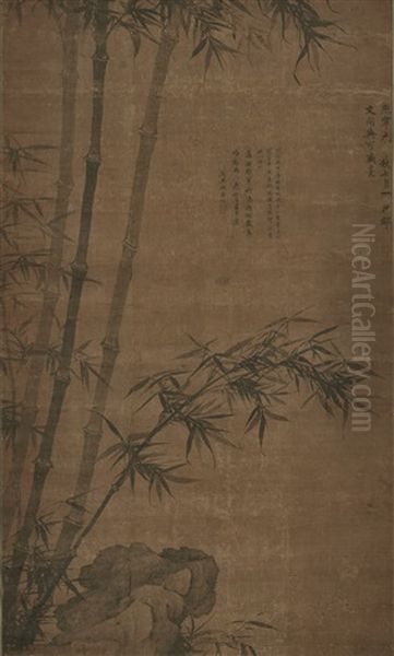 Bamboo And Rock Oil Painting by  Wen Tong