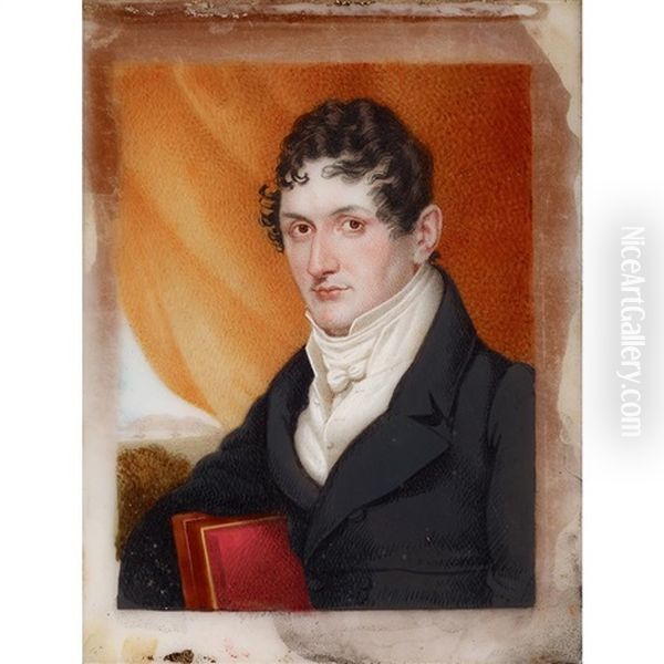 Miniature Portrait Of A Young Gentleman With Red Book Oil Painting by Frederick August Wenderoth