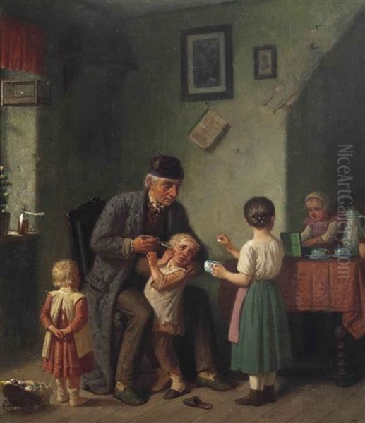 A Spoonful Of Sugar Helps The Medicine Go Down Oil Painting by Friedrich Moritz Wendler