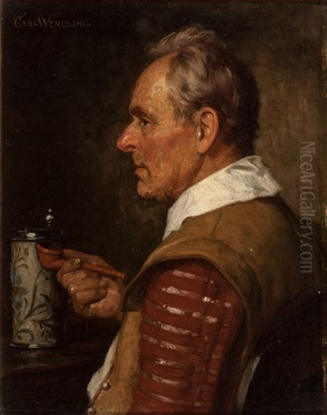 Man With A Stein And Pipe Oil Painting by Karl Wendling