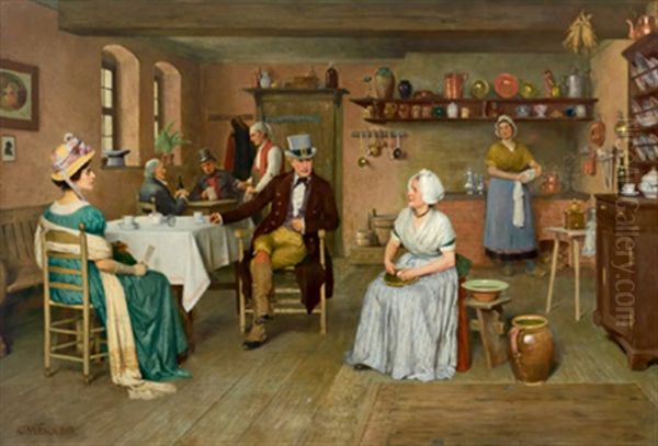 Hoher Besuch In Der Gaststube Oil Painting by Karl Wendling