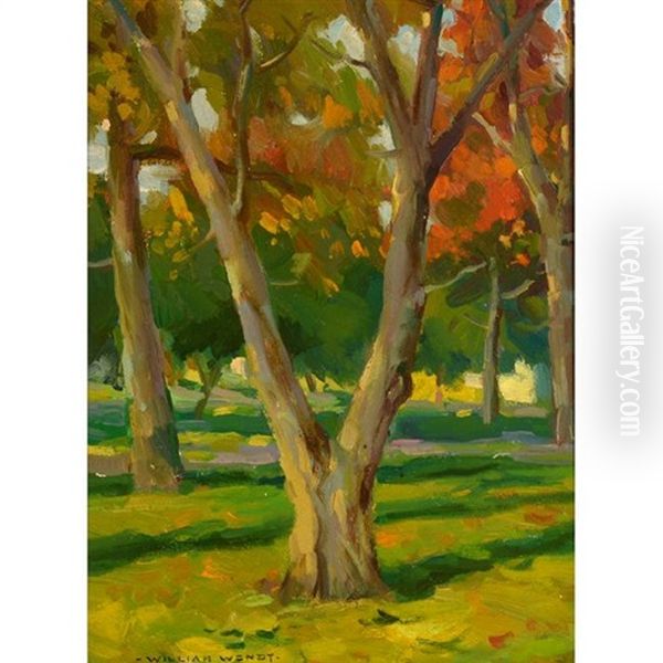 Sycamore Grove Landscape Oil Painting by William Wendt