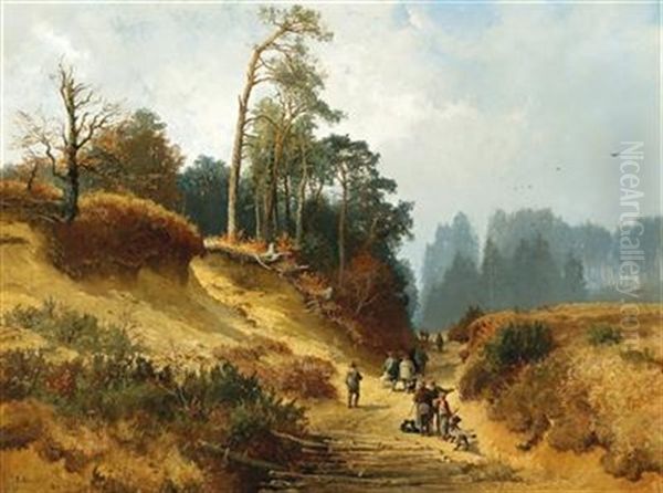 Hunters Returning Home Oil Painting by Josef Wenglein