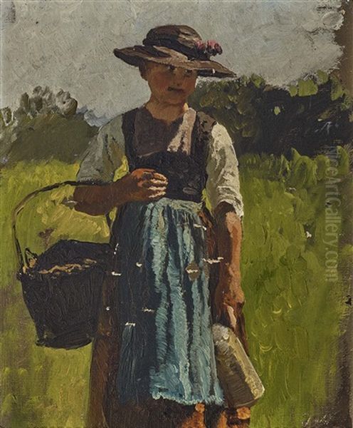 Peasant Girl Oil Painting by Josef Wenglein