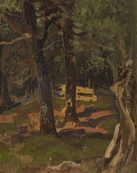 Forest Landscape Oil Painting by Josef Wenglein