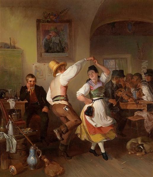 Tanz Im Wirtshaus Oil Painting by Johann Baptist Wengler