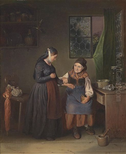 Beim Krauterweiblein Oil Painting by Johann Baptist Wengler