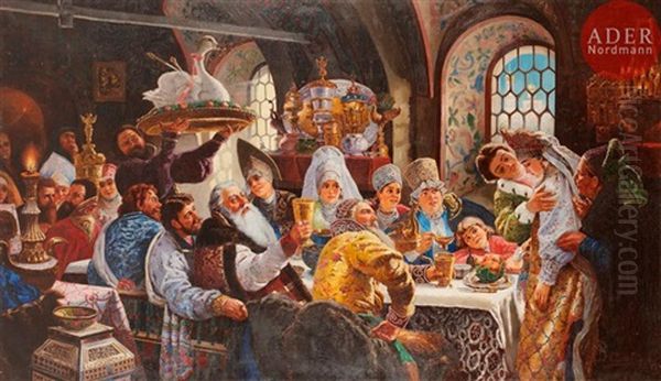 Repas De Noce Chez Les Boyards Oil Painting by Karl Bogdanovich Wenig