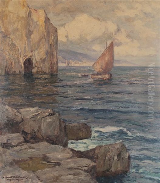 Sailing Boat On The Mediterranean Coast Oil Painting by Albert Wenk