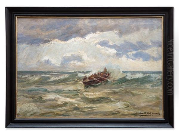 Life Boat In The Breakers Oil Painting by Albert Wenk