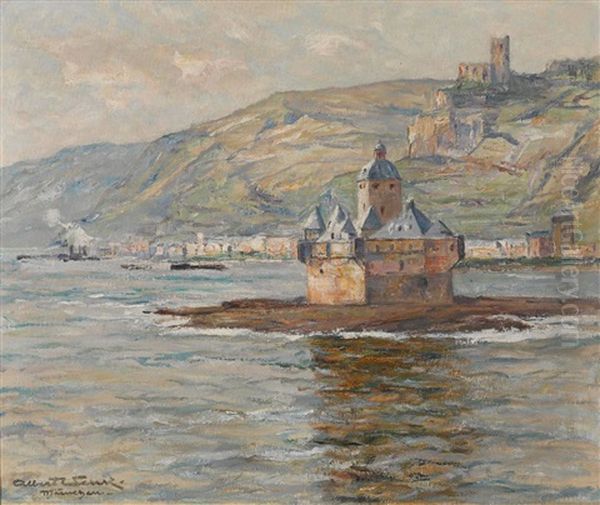 Die Pfalz Bei Kaub Am Rhein Oil Painting by Albert Wenk