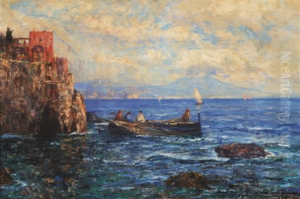 Off The Coast Of Capri Near The Entrance To The Blue Grotto Oil Painting by Albert Wenk