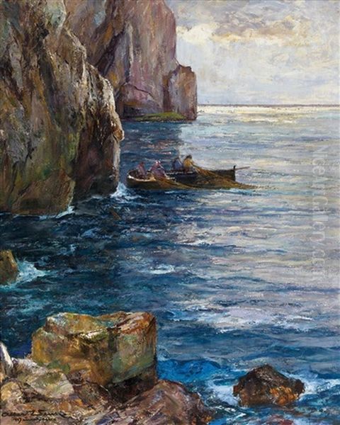 Fischer Bei Der Felsenkuste Von Capri Oil Painting by Albert Wenk