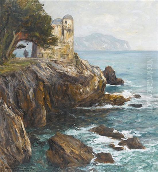 Felsige Kustenpartie Bei Nervi Oil Painting by Albert Wenk