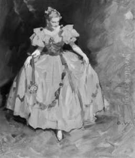 Junge Frau In Blauem Biedermeier-kleid (+ Sketch, Verso) Oil Painting by Brynolf Wennerberg