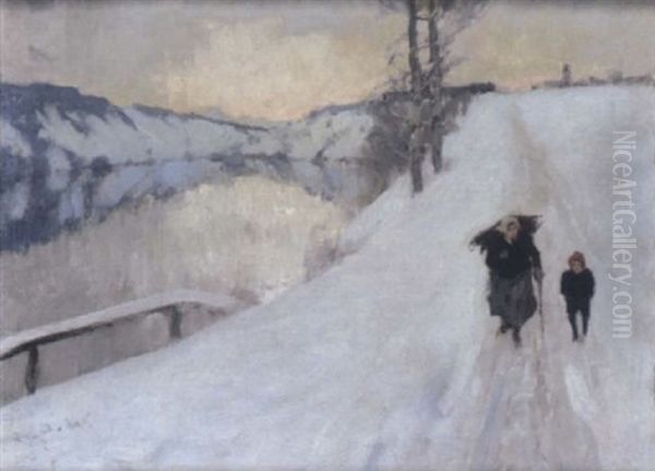 Holzsammlerin Im Winter Oil Painting by Brynolf Wennerberg