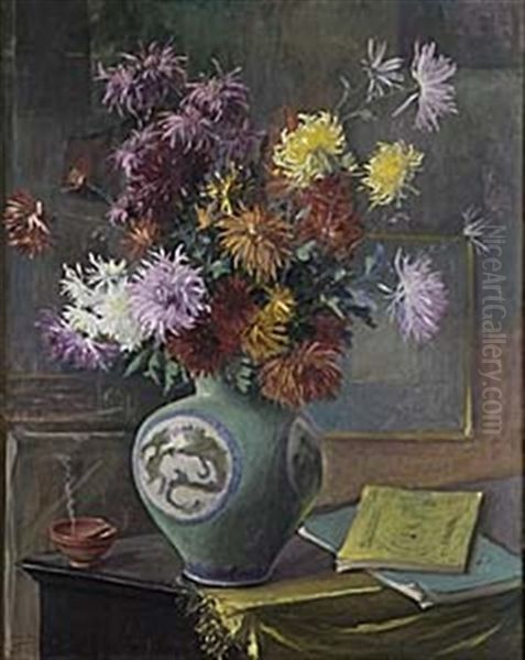 Chrysanthemums Oil Painting by Gunnar Wennerberg