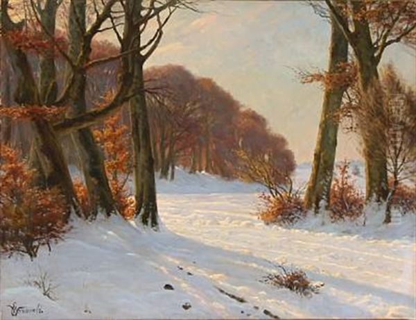 Winter Landscape Oil Painting by Emil August Theodor Wennerwald