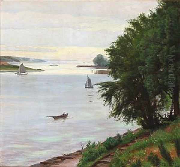 View Towards A Fjord Oil Painting by Emil August Theodor Wennerwald