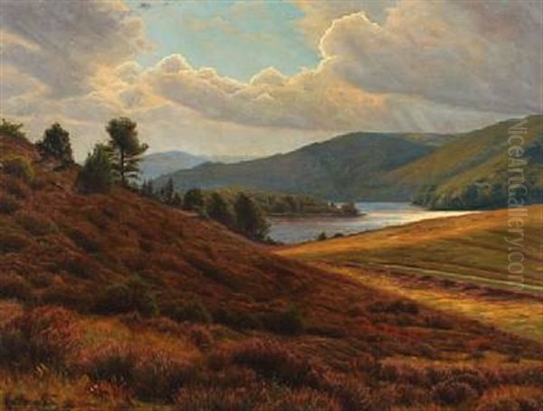 Landscape From Himmelbjerget With View Over Lake Oil Painting by Emil August Theodor Wennerwald