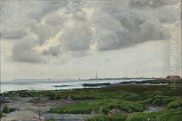 Coastal Scene Oil Painting by Emil August Theodor Wennerwald