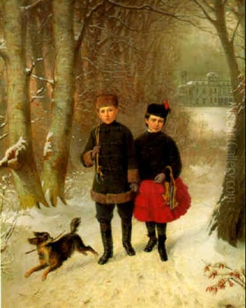 Winter Time, Schloss Ham Park, Near Hamburg Oil Painting by Johannes Louis Wensel