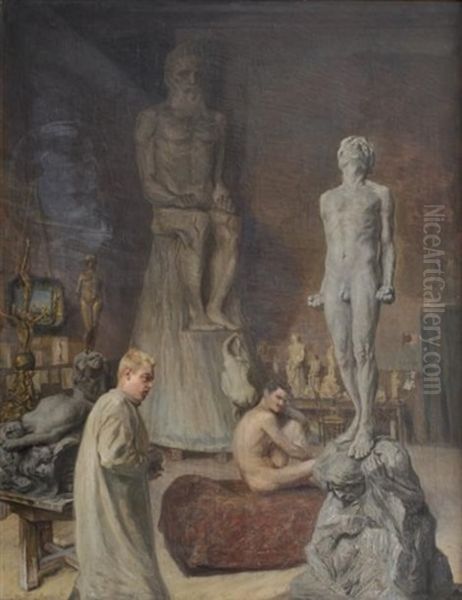 Le Sculpteur Et Son Modele Dans L'atelier Oil Painting by Carl Christian Ferdinand Wentorf