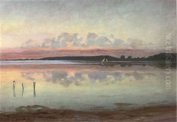 The Lake At Dusk Oil Painting by Carl Christian Ferdinand Wentorf