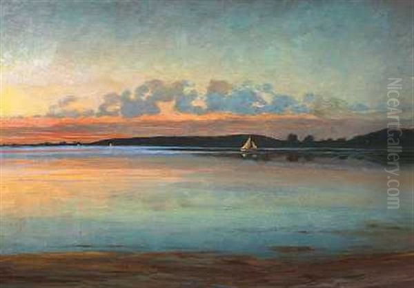 Solnedgangsstemning Over Havet Oil Painting by Carl Christian Ferdinand Wentorf