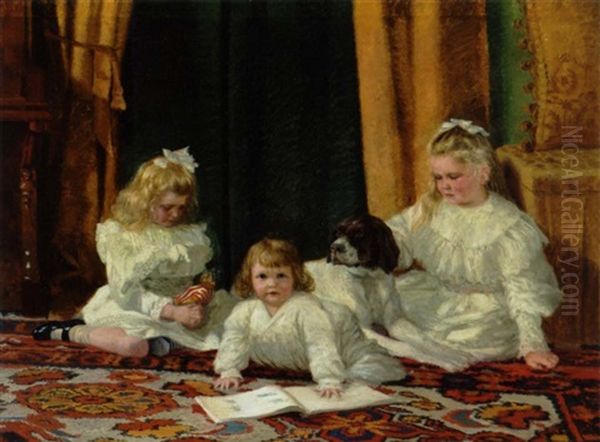 Sostrene Kirsten, Mette Og Karen. Dotre Af Ritmester Og Forretningsmand Gustav Adolph Frederik Clauson-kaas Oil Painting by Carl Christian Ferdinand Wentorf