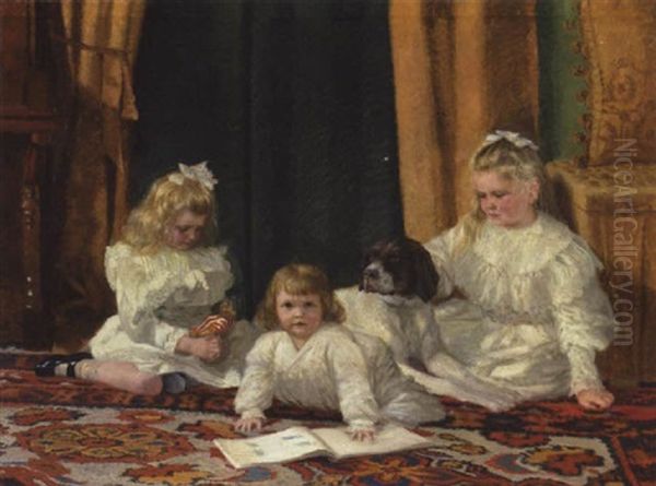 Sostrene Kirsten, Mette Og Karen Oil Painting by Carl Christian Ferdinand Wentorf