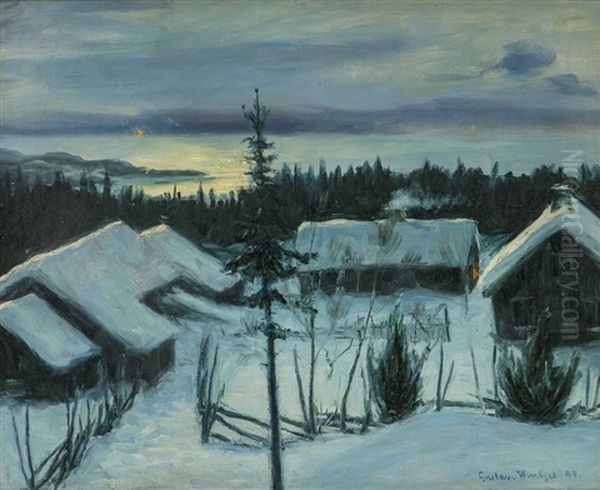 Vinternatt 1895 Oil Painting by Nils Gustav Wentzel