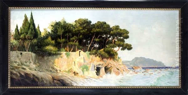 Groses Kustenpanorama Mit Hohlen Im Fels Oil Painting by Nils Gustav Wentzel