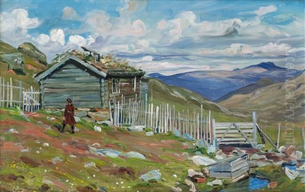 Pike Ved Seter, Gudbrandsdalen Oil Painting by Nils Gustav Wentzel