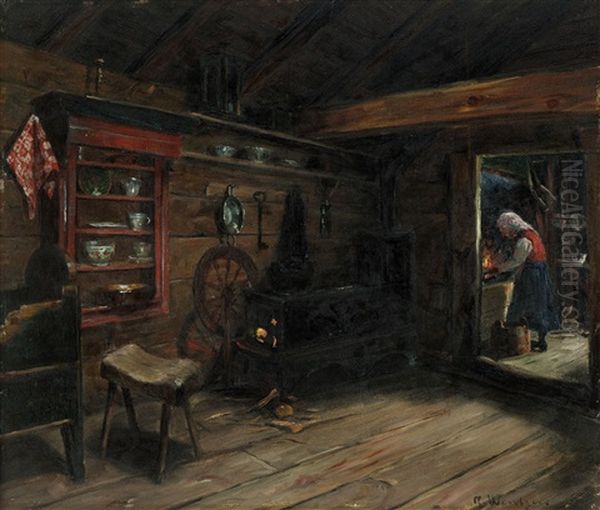 Bondeinterior Oil Painting by Nils Gustav Wentzel