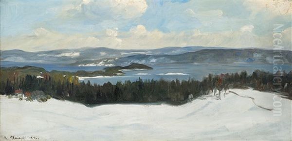 Utsyn Over Christianiafjorden Fra Askerlandet Oil Painting by Nils Gustav Wentzel