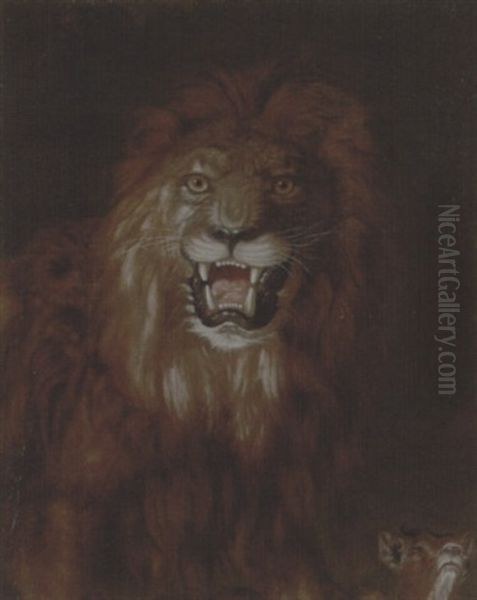 A Male Lion With A Young Impala Oil Painting by Peter Wenzel