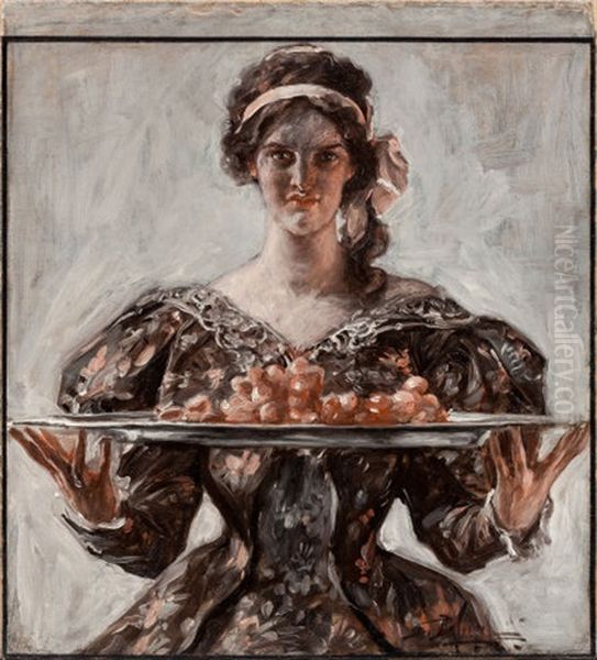 Woman Presenting Holiday Platter (for The Saturday Evening Post Cover) Oil Painting by Albert Beck Wenzell