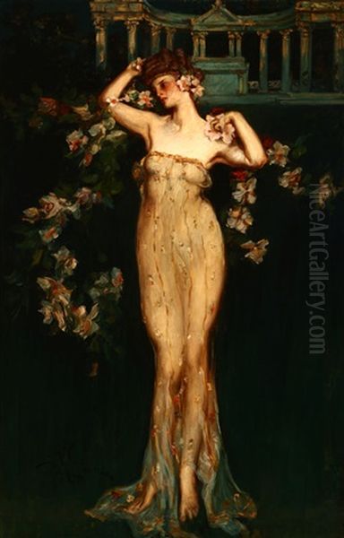 Flora, Belle Epoch Woman In Semi-transparent Gown Oil Painting by Albert Beck Wenzell