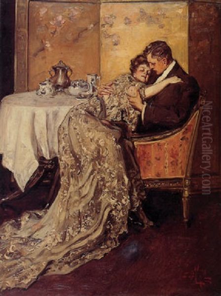 Embrace At Tea Oil Painting by Albert Beck Wenzell