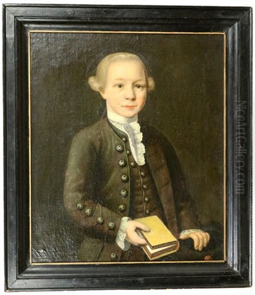 Portret Van Jongen Met Boek, Waarschijnlijk Albert Ten Oever, Oud 14 Jaar En 5 Maanden Oil Painting by Luitjen Jacobsz. van der Werf