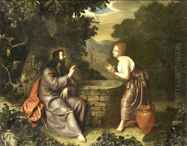 Christ And The Woman Of Samaria Oil Painting by Adriaen Van Der Werff