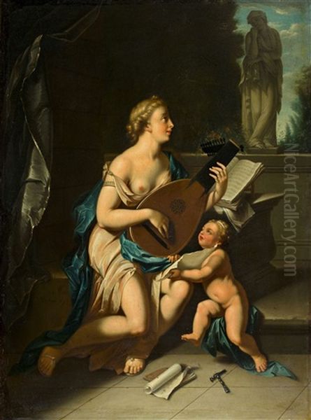 The Lute Player - Allegory Of Music Oil Painting by Adriaen Van Der Werff